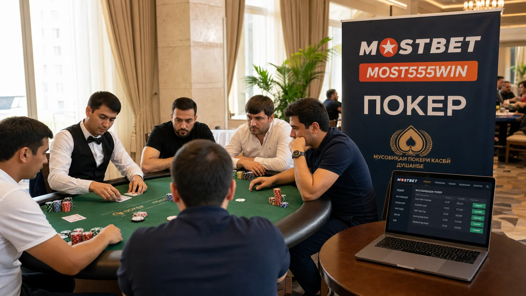 Mostbet TJ як толори воқеии мусобиқа барои бозиҳои покер мебошад